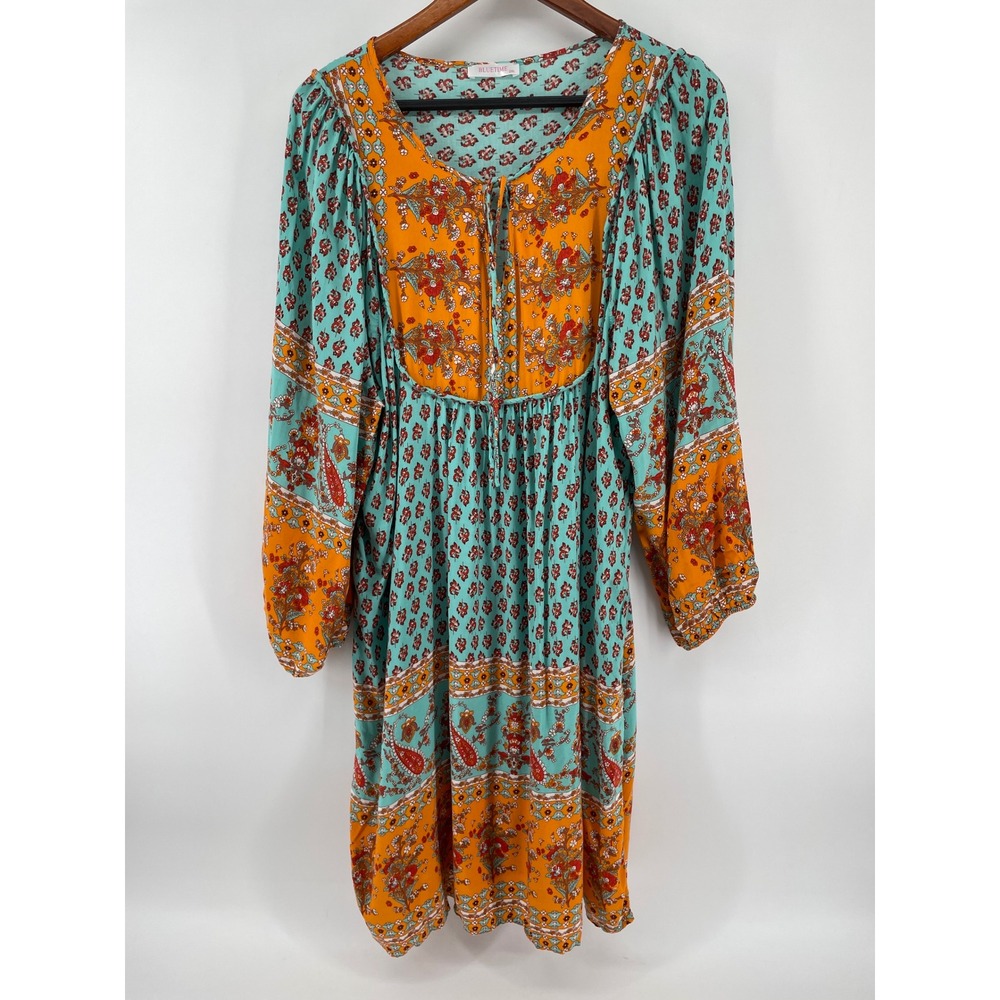 Peasant Midi Dress Womens 2XL Floral Western‎ Boho Cottage Country Folk Hippie